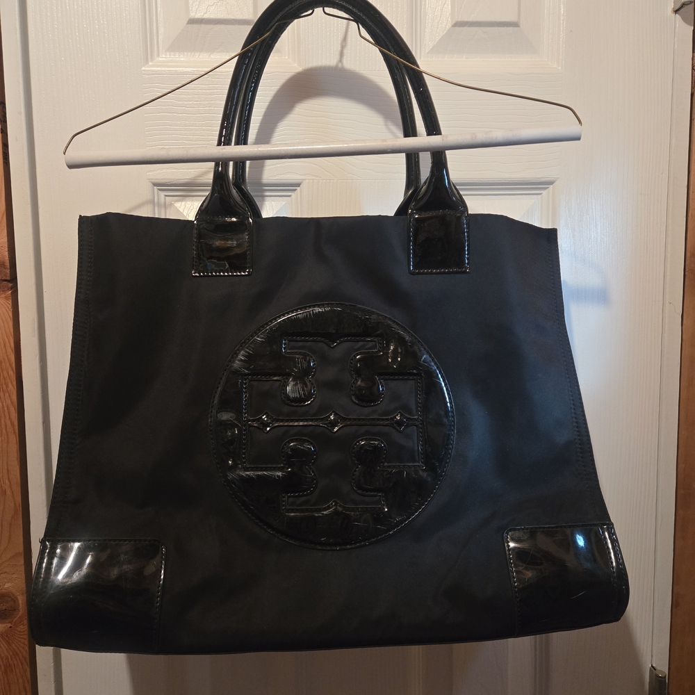 Tory Burch Black Ella Patent Tote (Large Size)